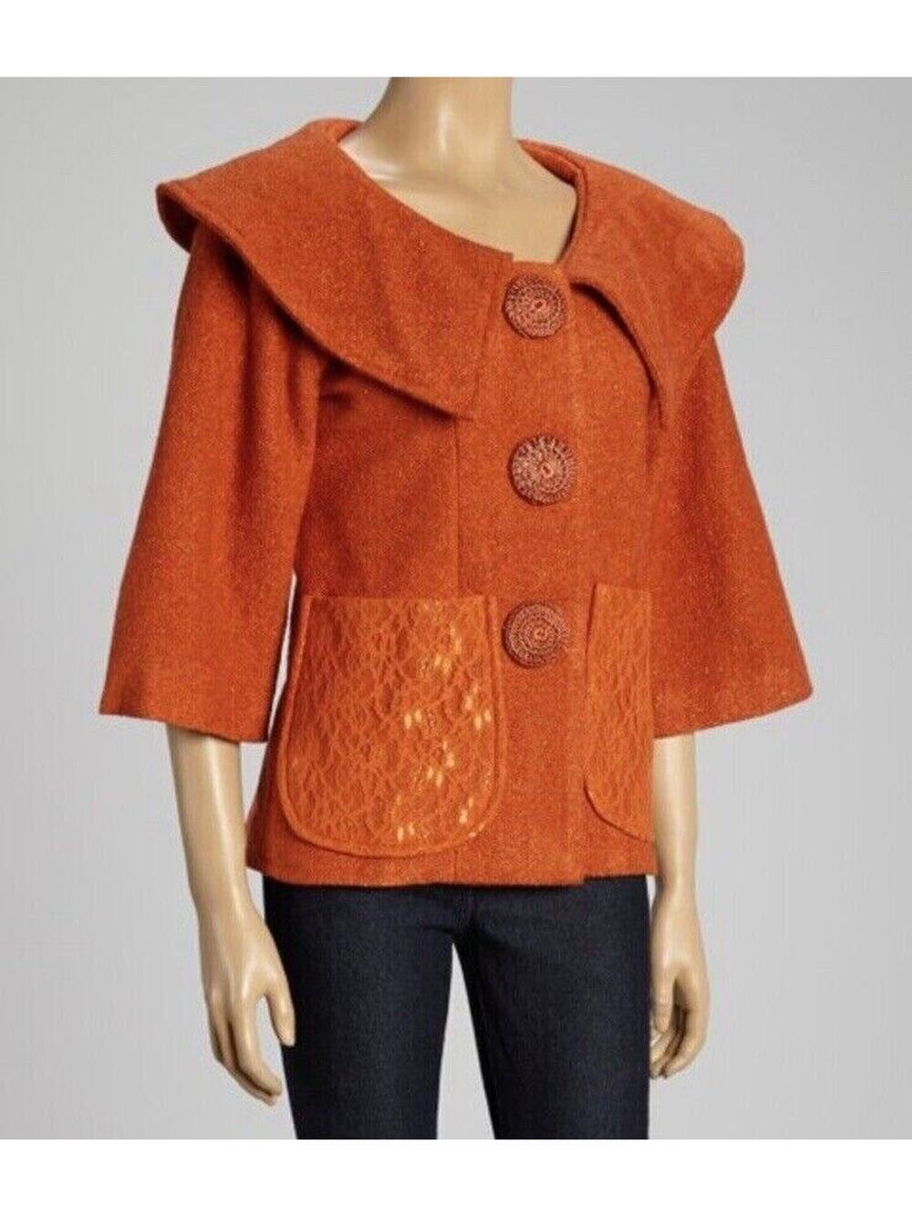 Cupcake Orange button-up jacket women's size Medium wool silk coat lace pockets